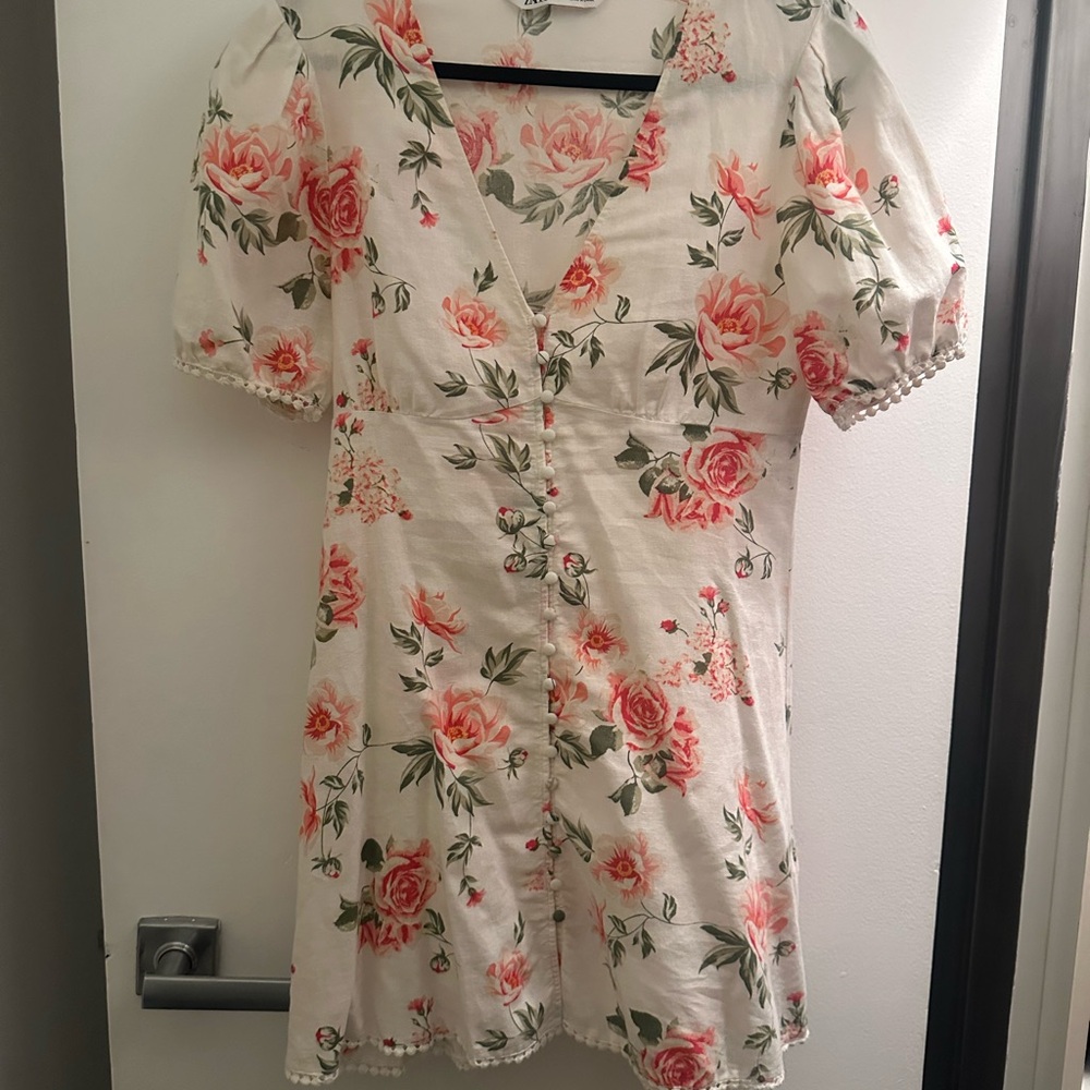 Zara Floral linen mini dress